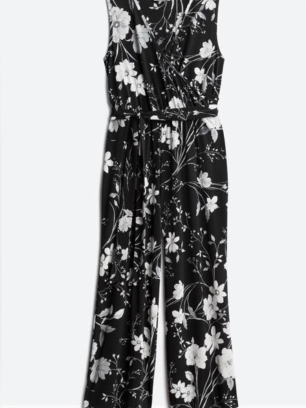 Calvin Klein Black and White Floral Sleeveless Jumpsuit